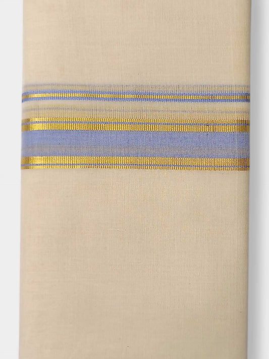 Balaramapuram Handloom Double Mundu Pure Cotton with Blue Border