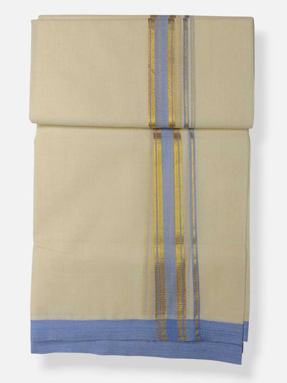 Balaramapuram Handloom Double Mundu Pure Cotton with Blue Border