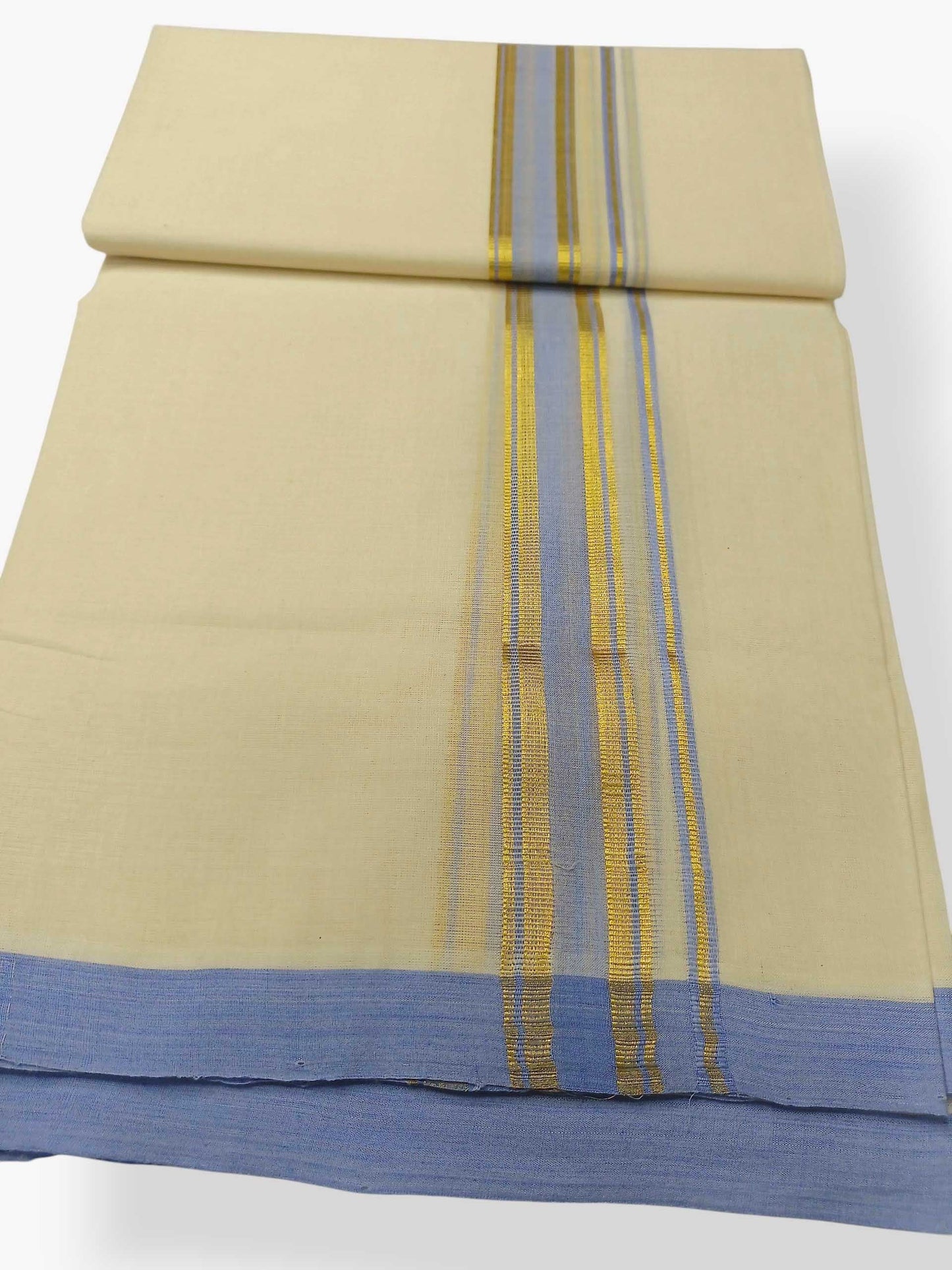Balaramapuram Handloom Double Mundu Pure Cotton with Blue Border