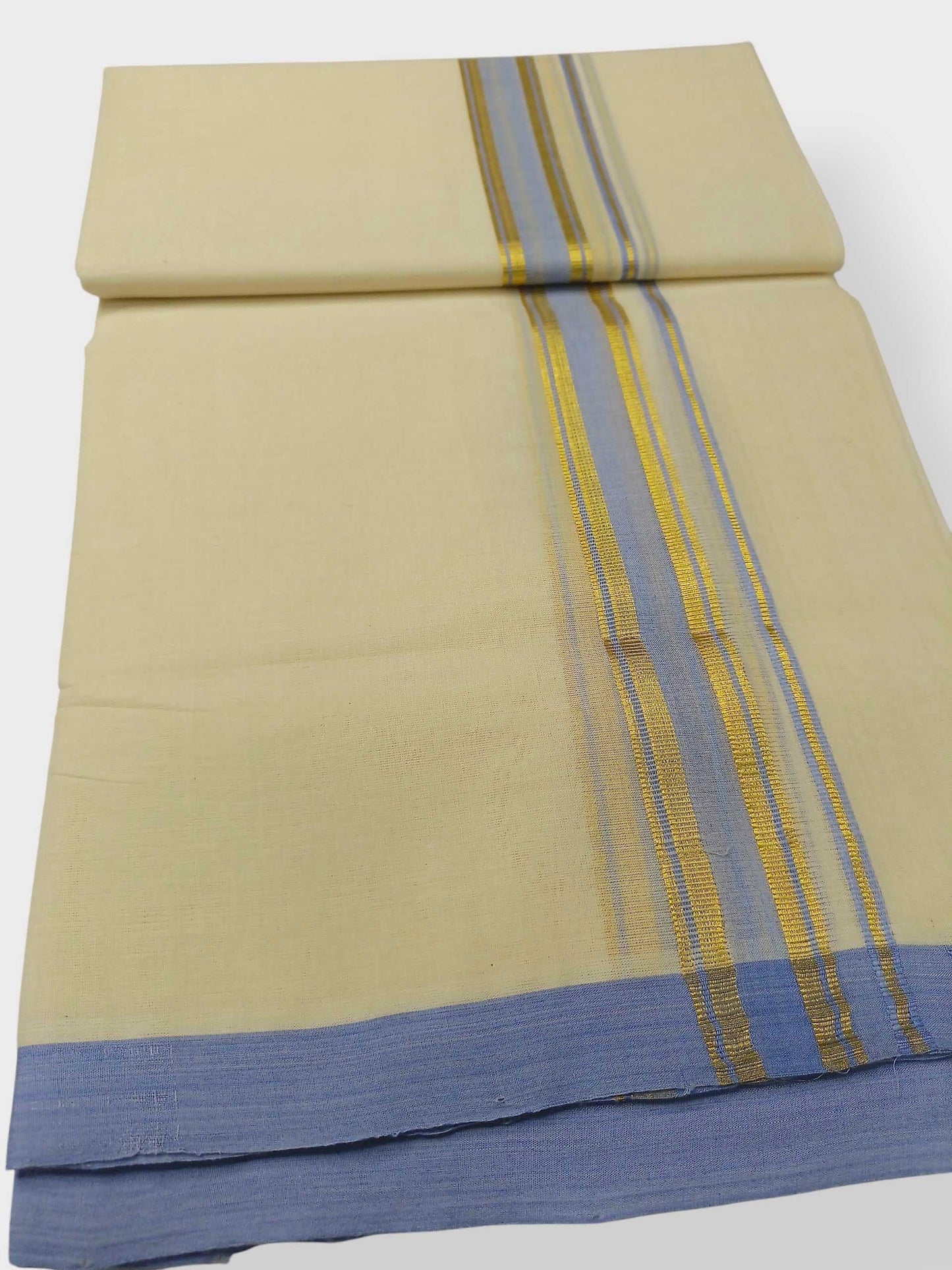 Balaramapuram Handloom Double Mundu Pure Cotton with Blue Border