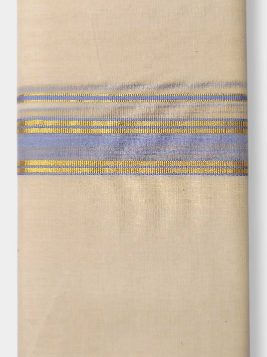 Balaramapuram Handloom Double Mundu Pure Cotton with Blue Border