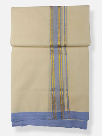 Balaramapuram Handloom Double Mundu Pure Cotton with Blue Border