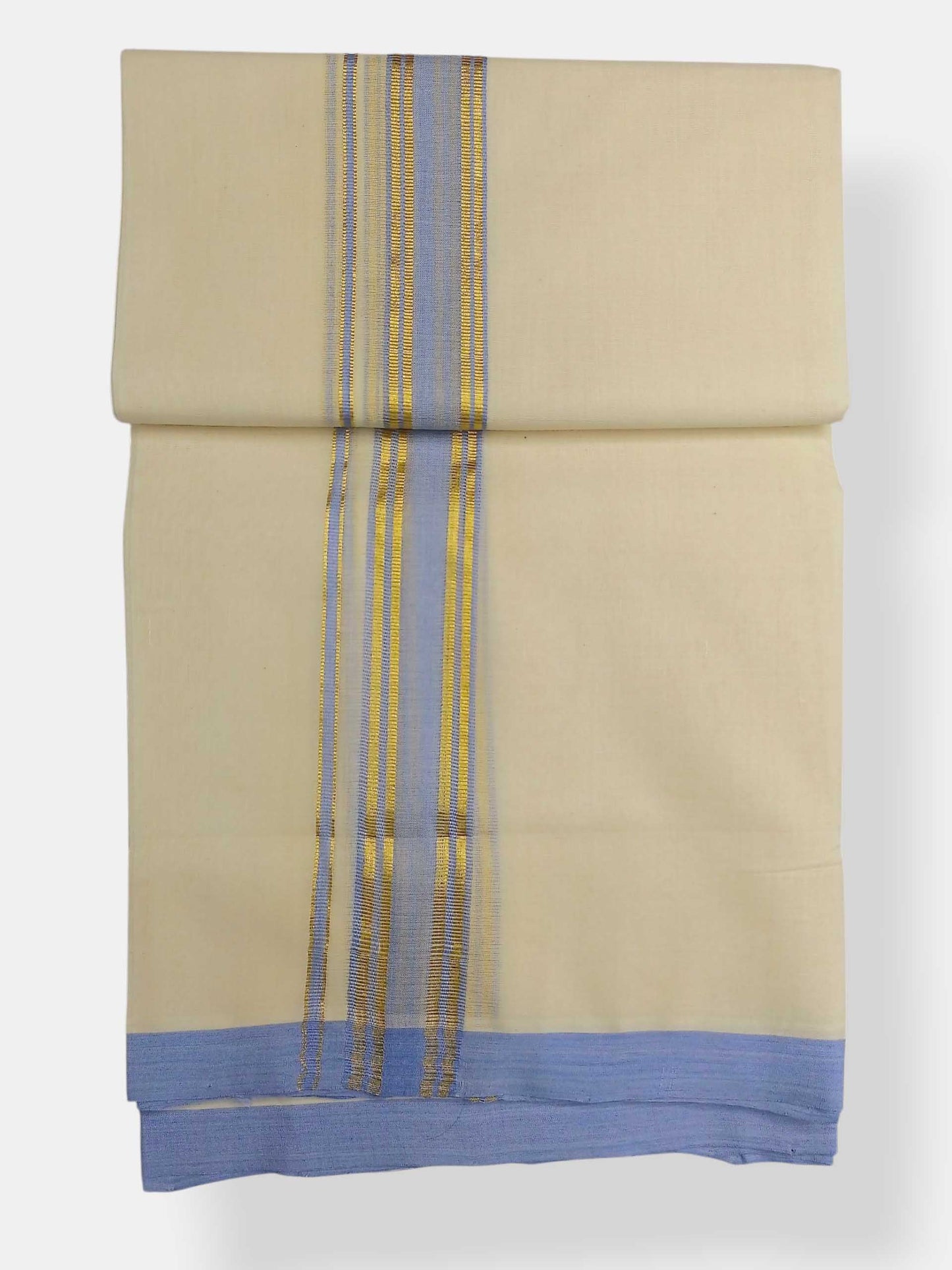 Balaramapuram Handloom Double Mundu Pure Cotton with Blue Border