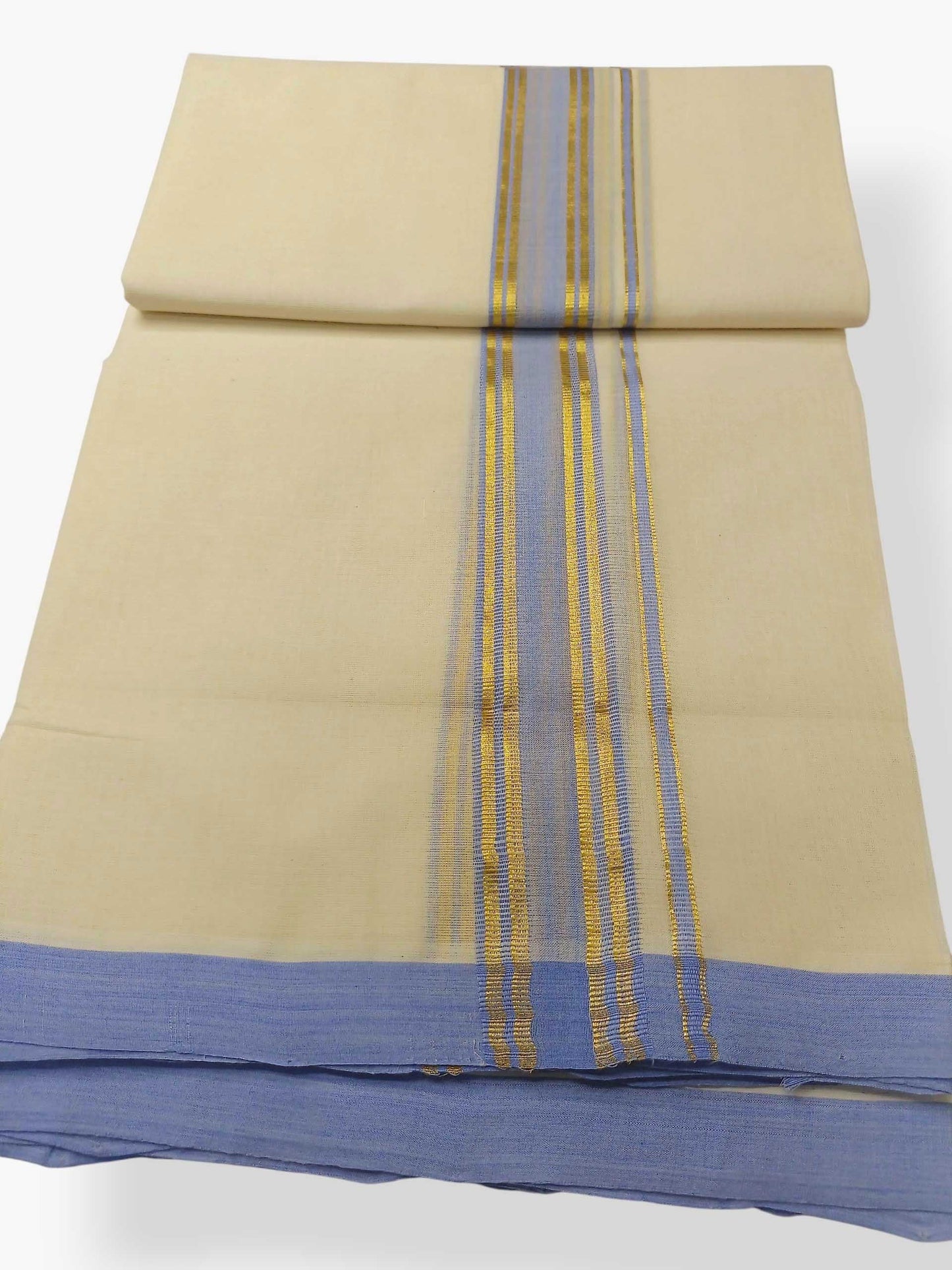 Balaramapuram Handloom Double Mundu Pure Cotton with Blue Border