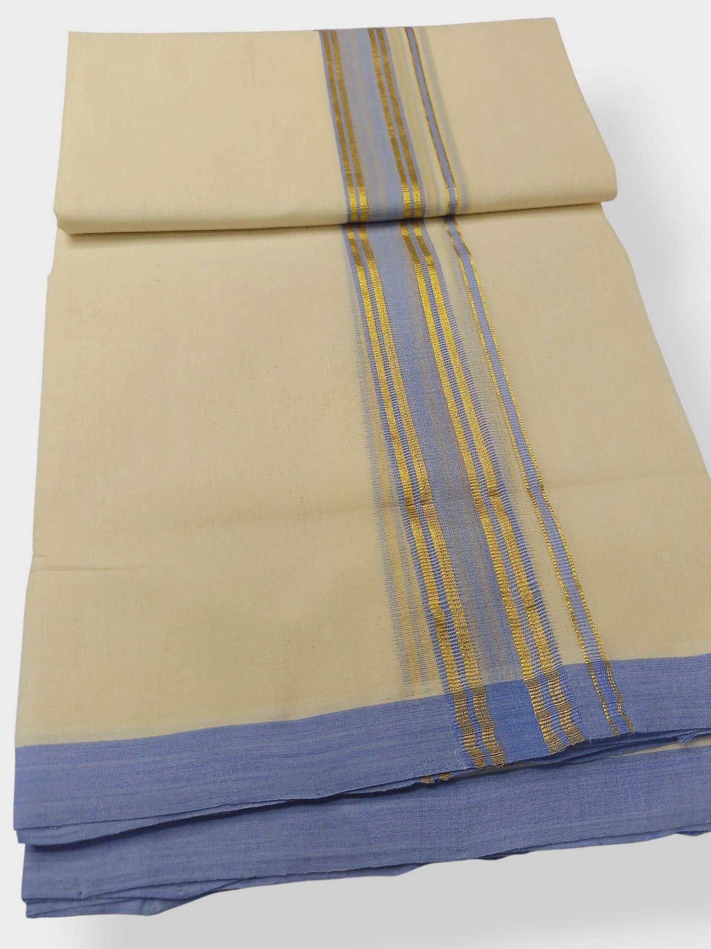 Balaramapuram Handloom Double Mundu Pure Cotton with Blue Border