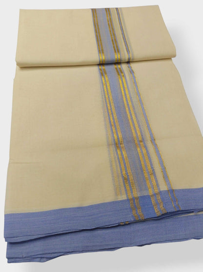 Balaramapuram Handloom Double Mundu Pure Cotton with Blue Border
