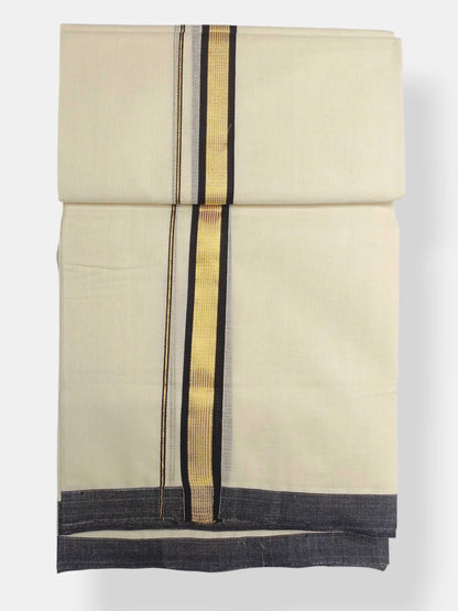 Balaramapuram Handloom Double Mundu Pure Cotton with Black Border