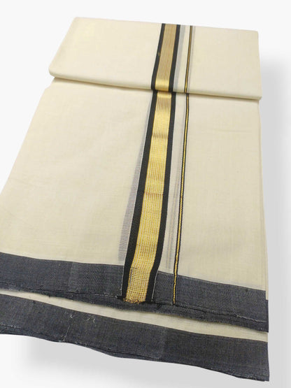 Balaramapuram Handloom Double Mundu Pure Cotton with Black Border