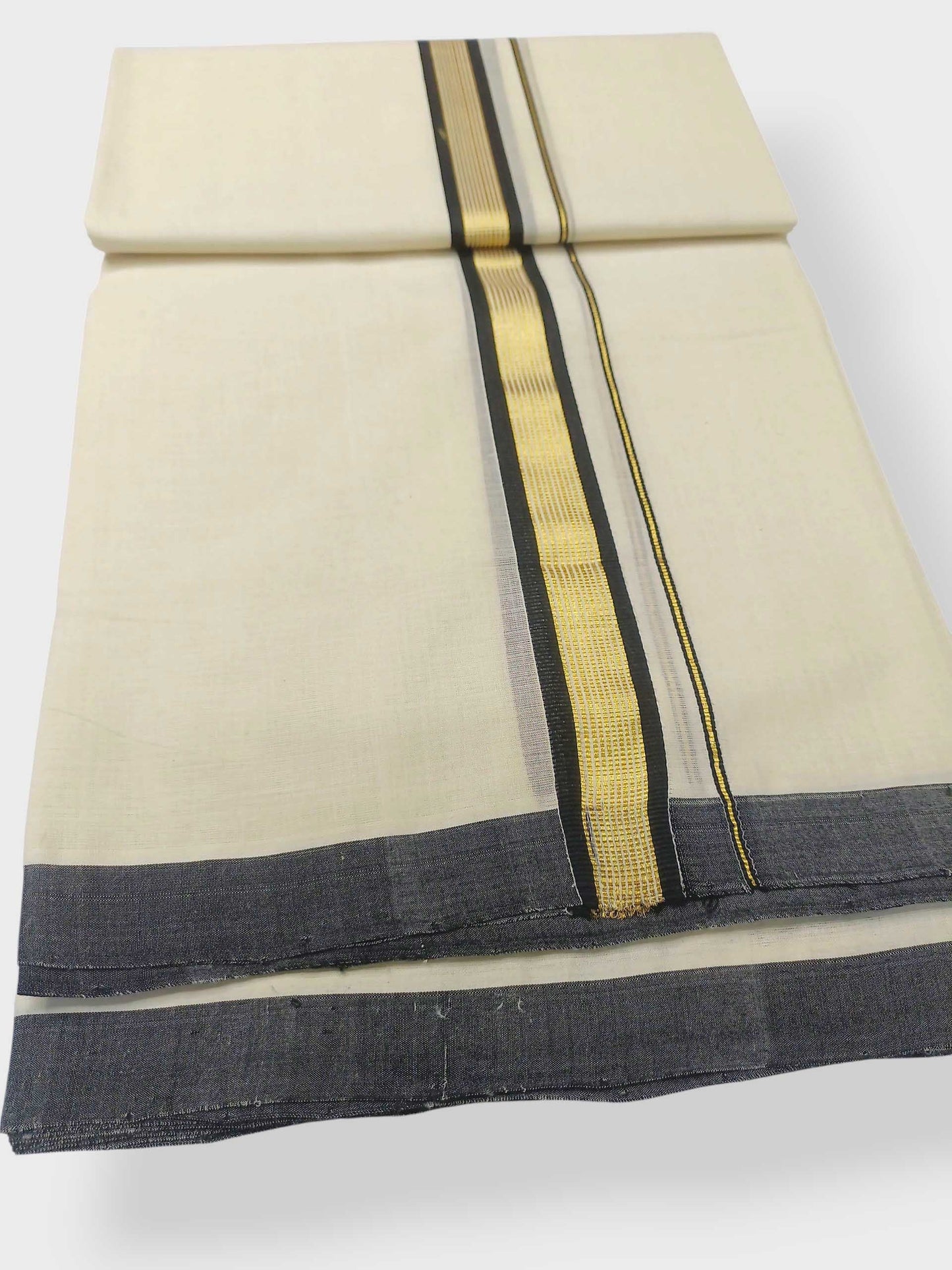 Balaramapuram Handloom Double Mundu Pure Cotton with Black Border