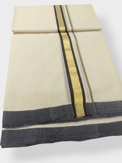 Balaramapuram Handloom Double Mundu Pure Cotton with Black Border