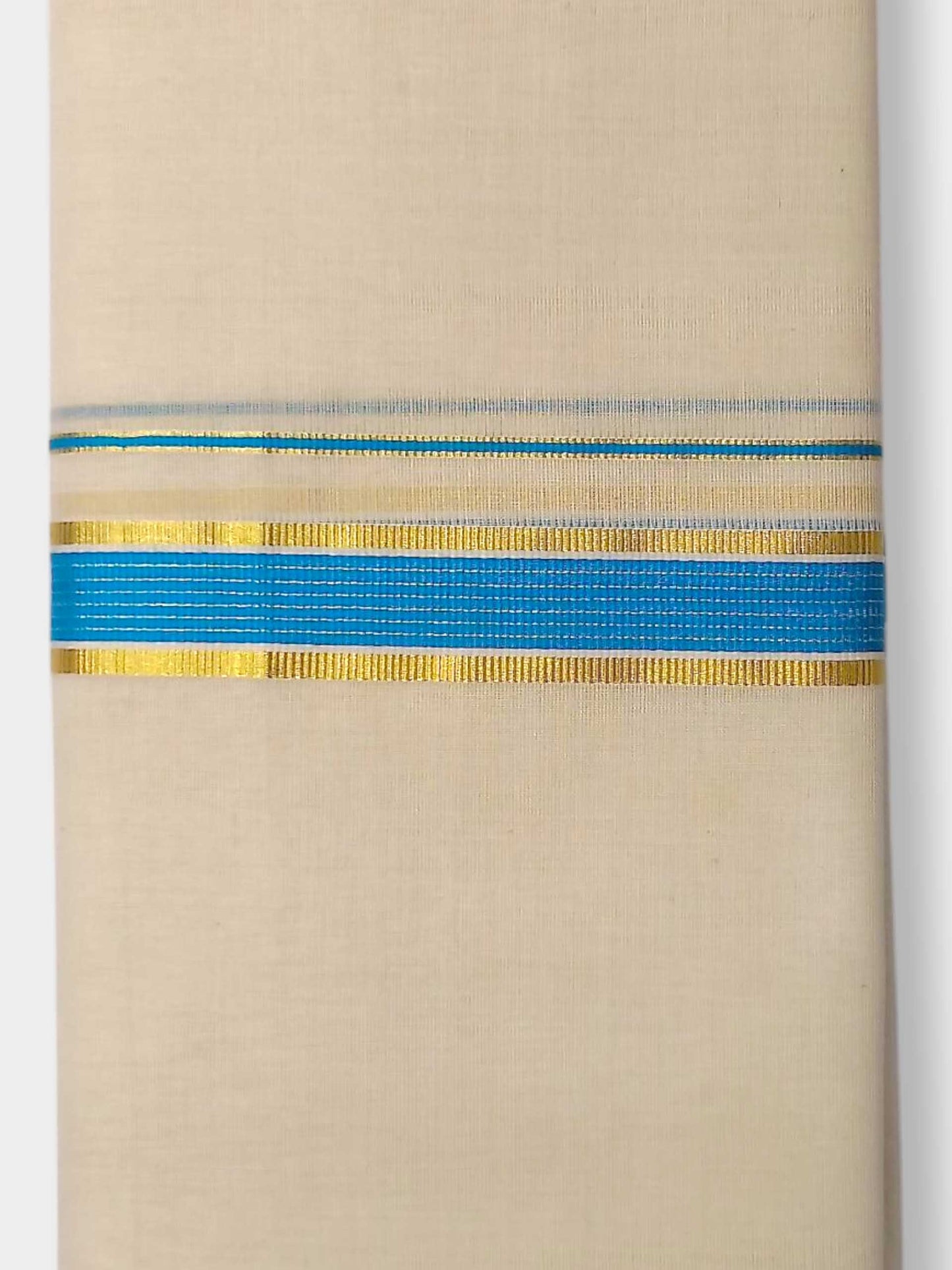 Balaramapuram Handloom Double Mundu Pure Cotton with SkyBlue Border