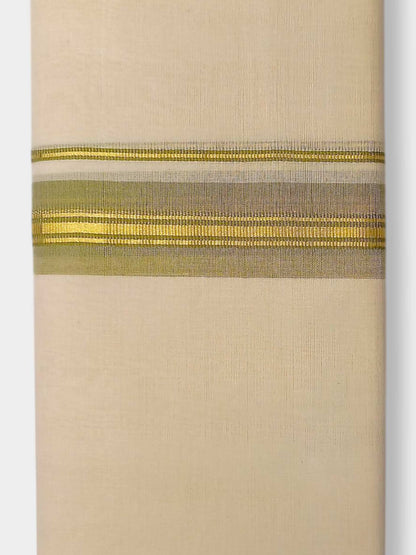 Balaramapuram Handloom Double Mundu Pure Cotton with Green Border