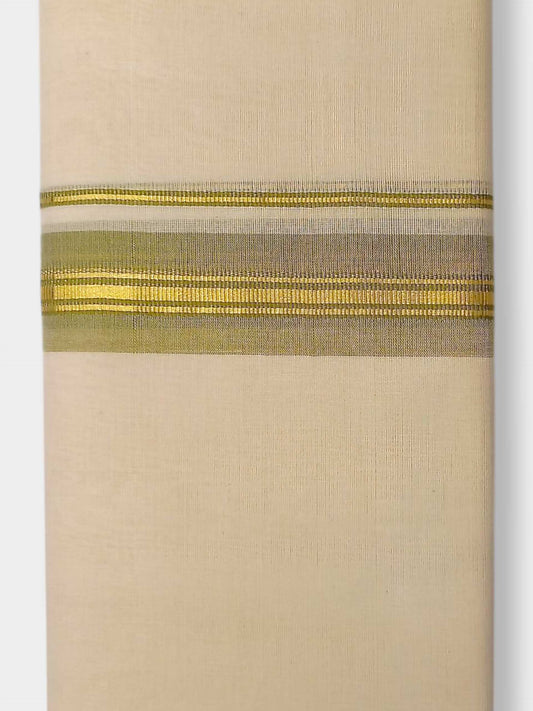 Balaramapuram Handloom Double Mundu Pure Cotton with Green Border