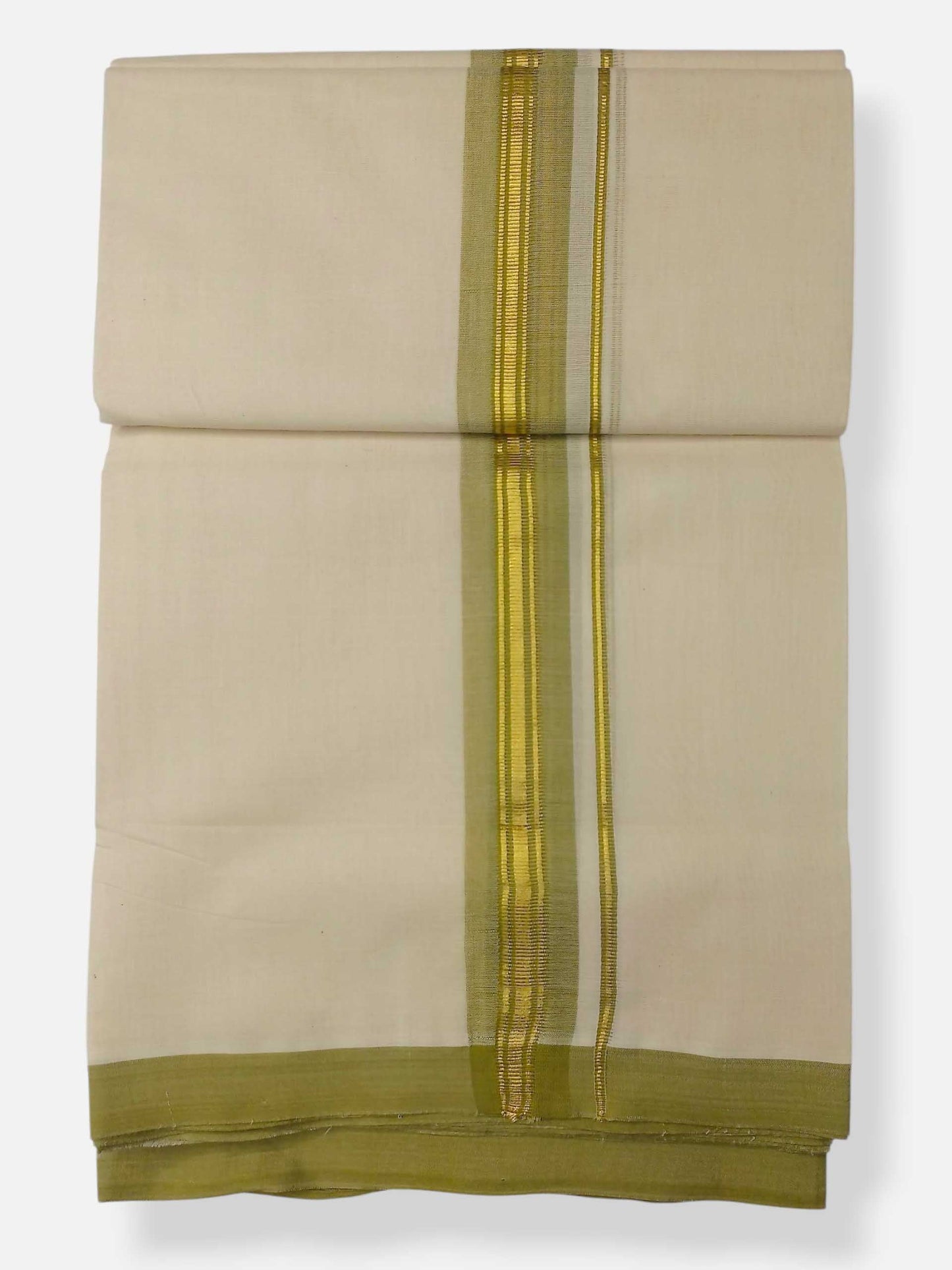 Balaramapuram Handloom Double Mundu Pure Cotton with Green Border