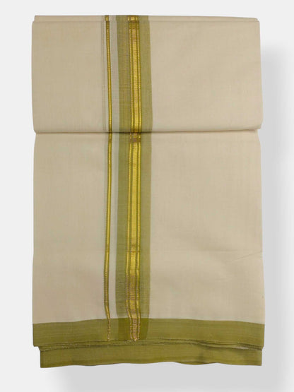 Balaramapuram Handloom Double Mundu Pure Cotton with Green Border