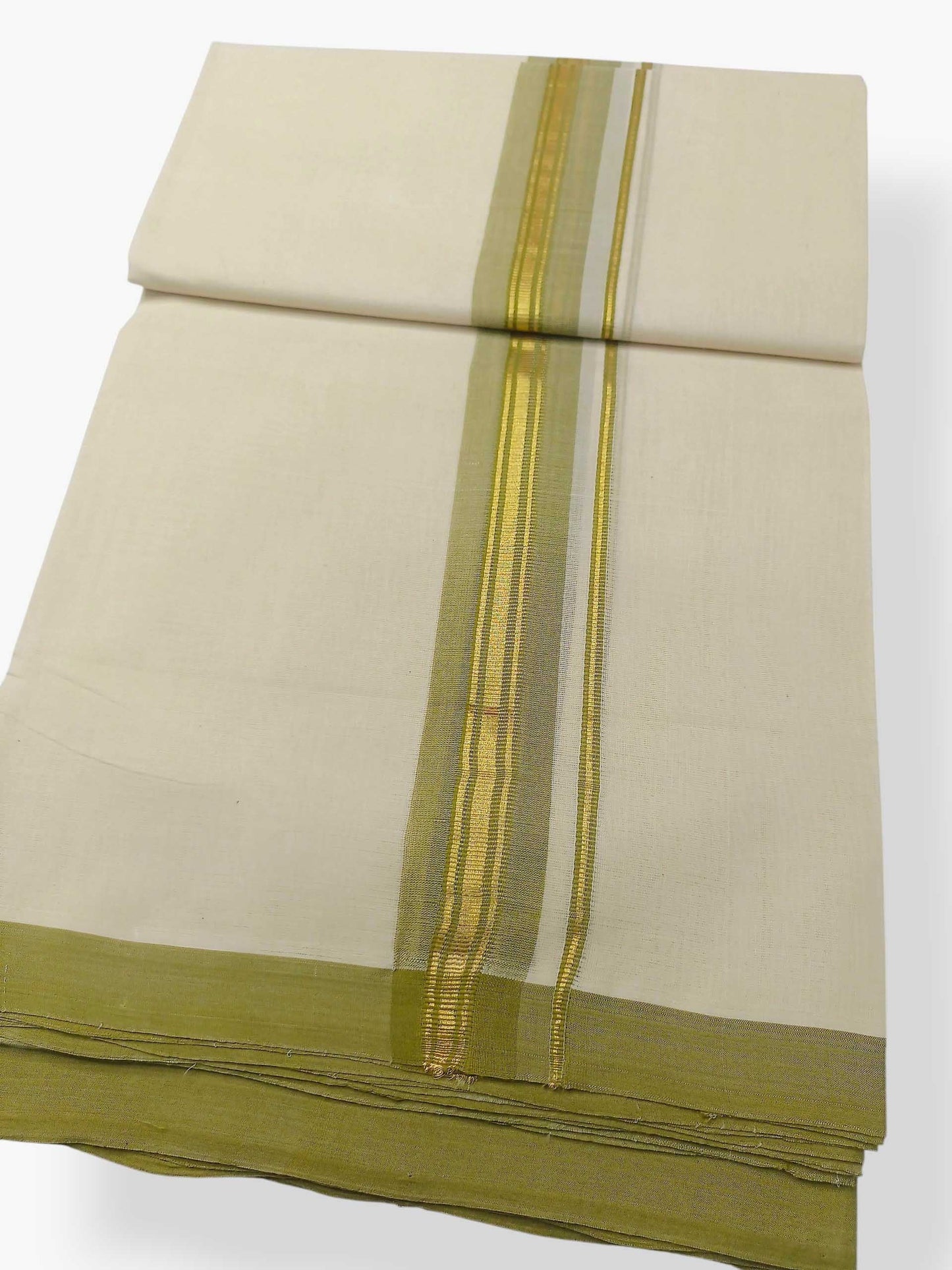Balaramapuram Handloom Double Mundu Pure Cotton with Green Border