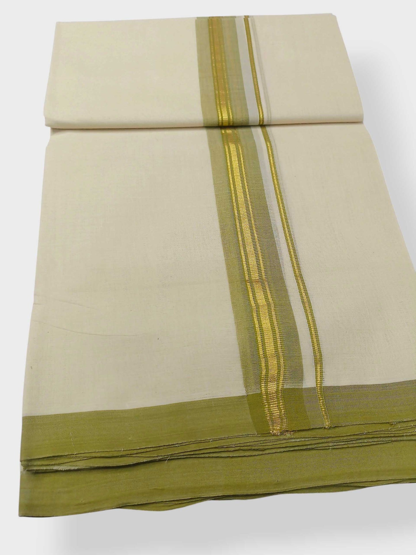 Balaramapuram Handloom Double Mundu Pure Cotton with Green Border