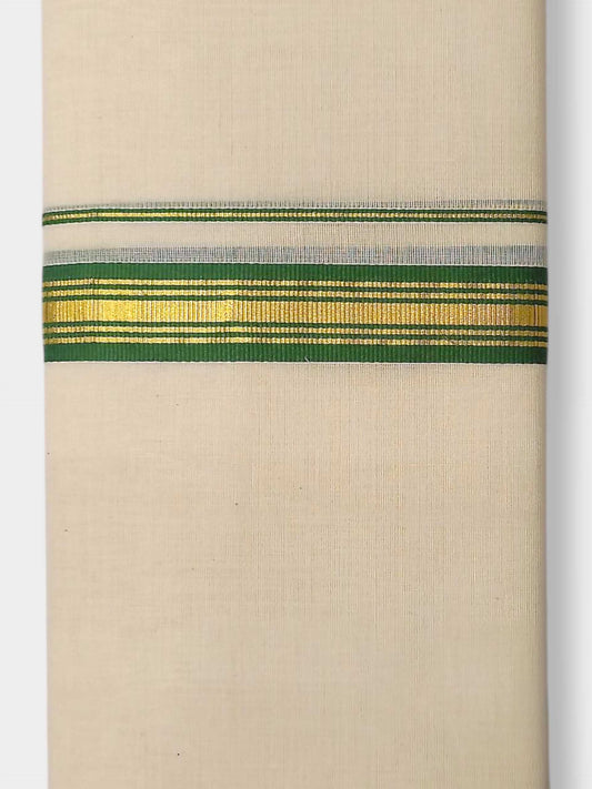 Balaramapuram Handloom Double Mundu Pure Cotton with Green Border