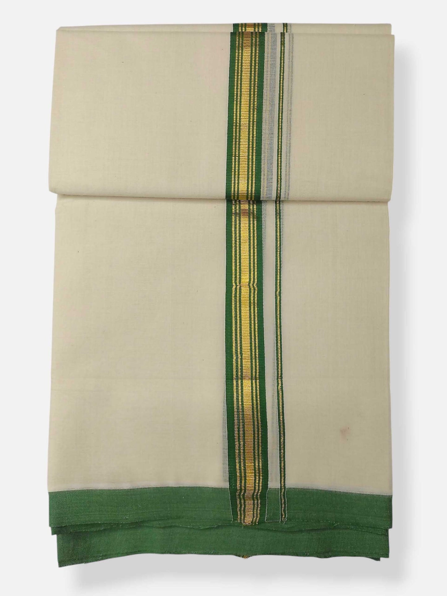 Balaramapuram Handloom Double Mundu Pure Cotton with Green Border