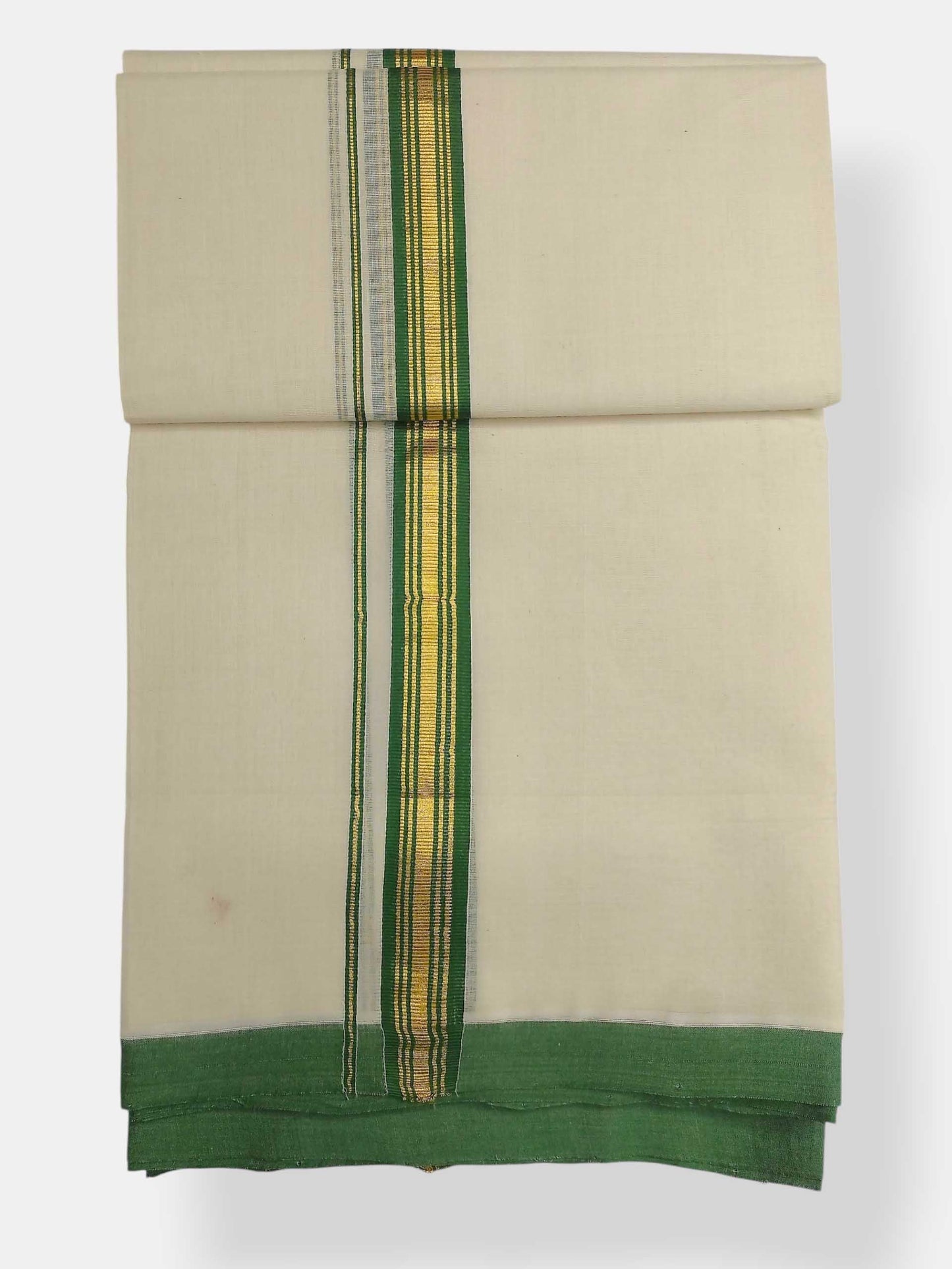 Balaramapuram Handloom Double Mundu Pure Cotton with Green Border