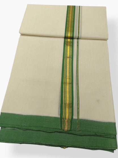 Balaramapuram Handloom Double Mundu Pure Cotton with Green Border