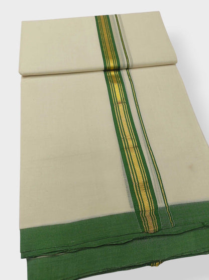 Balaramapuram Handloom Double Mundu Pure Cotton with Green Border