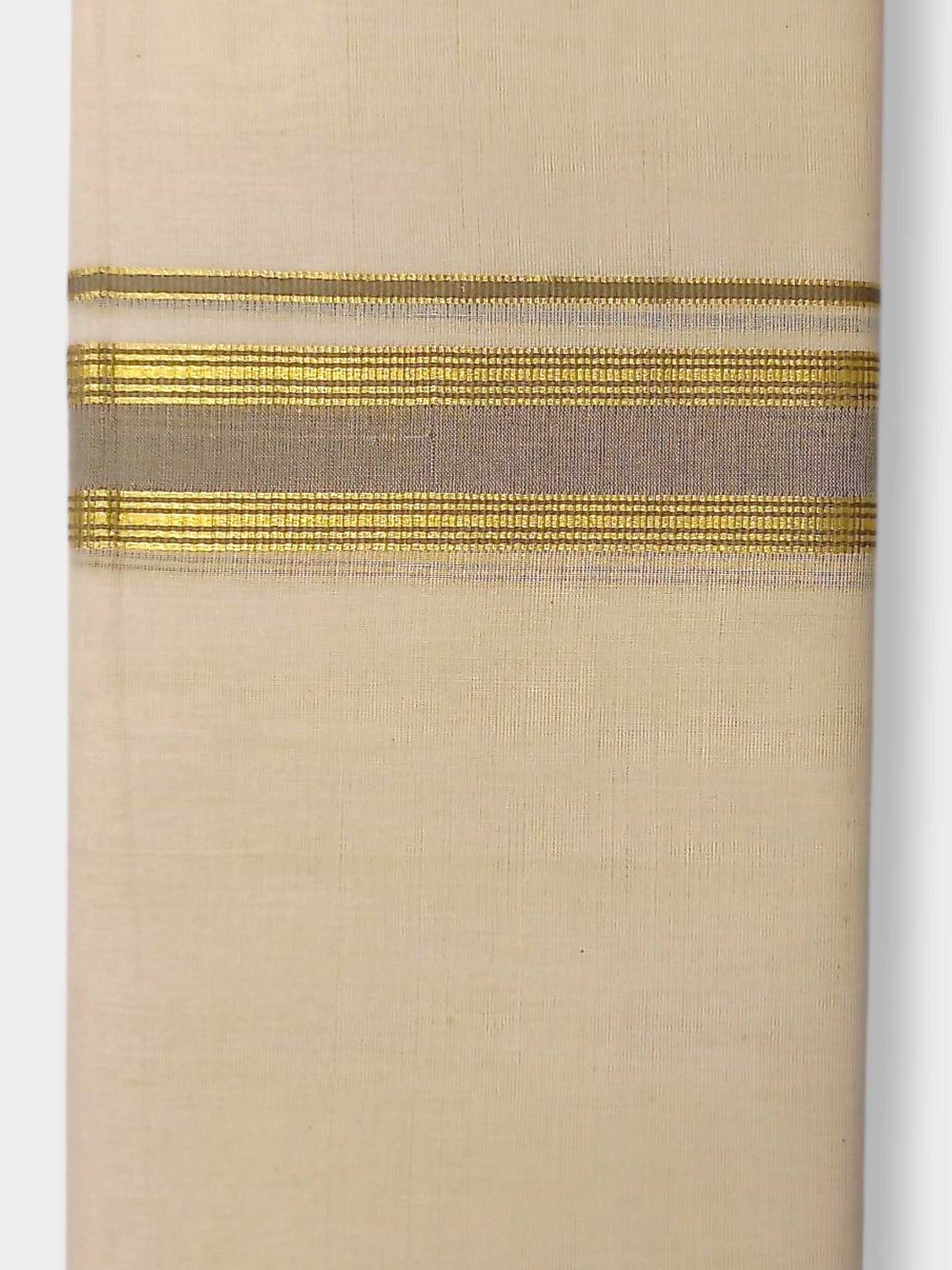 Balaramapuram Handloom Double Mundu Pure Cotton with Khakhi Border
