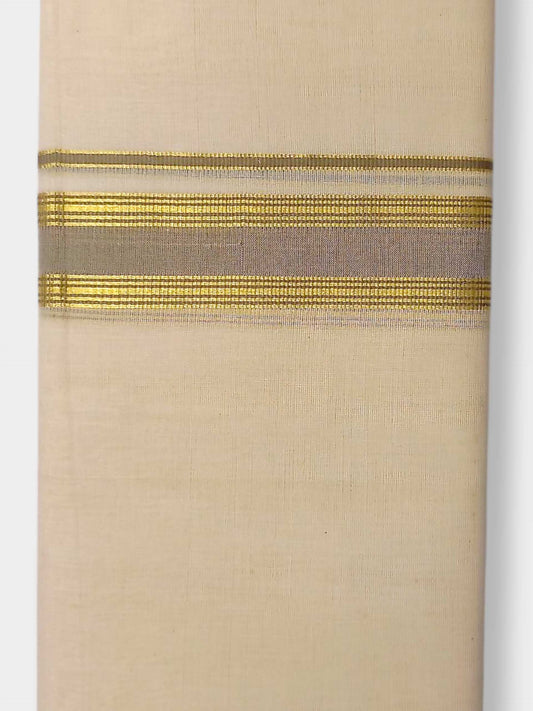 Balaramapuram Handloom Double Mundu Pure Cotton with Khakhi Border