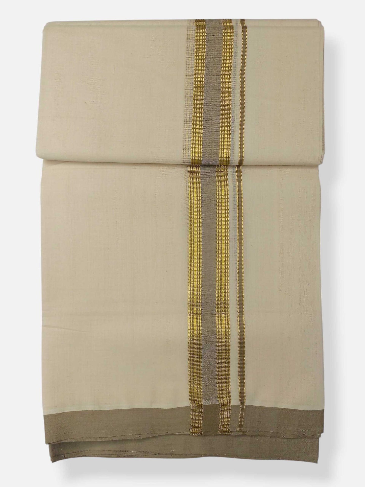 Balaramapuram Handloom Double Mundu Pure Cotton with Khakhi Border