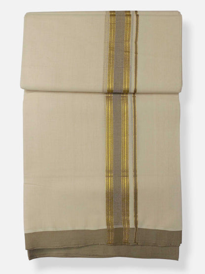 Balaramapuram Handloom Double Mundu Pure Cotton with Khakhi Border