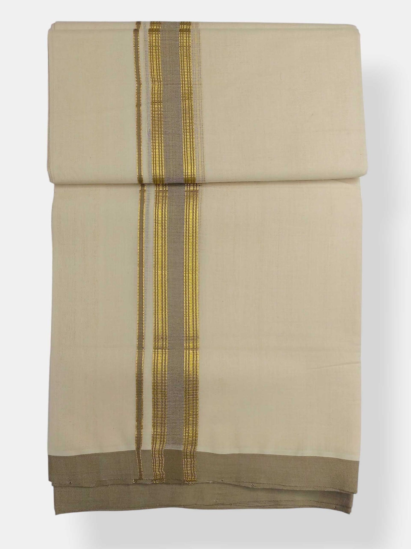Balaramapuram Handloom Double Mundu Pure Cotton with Khakhi Border