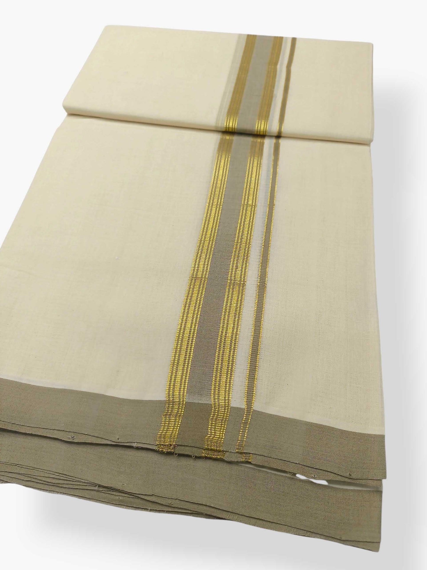 Balaramapuram Handloom Double Mundu Pure Cotton with Khakhi Border