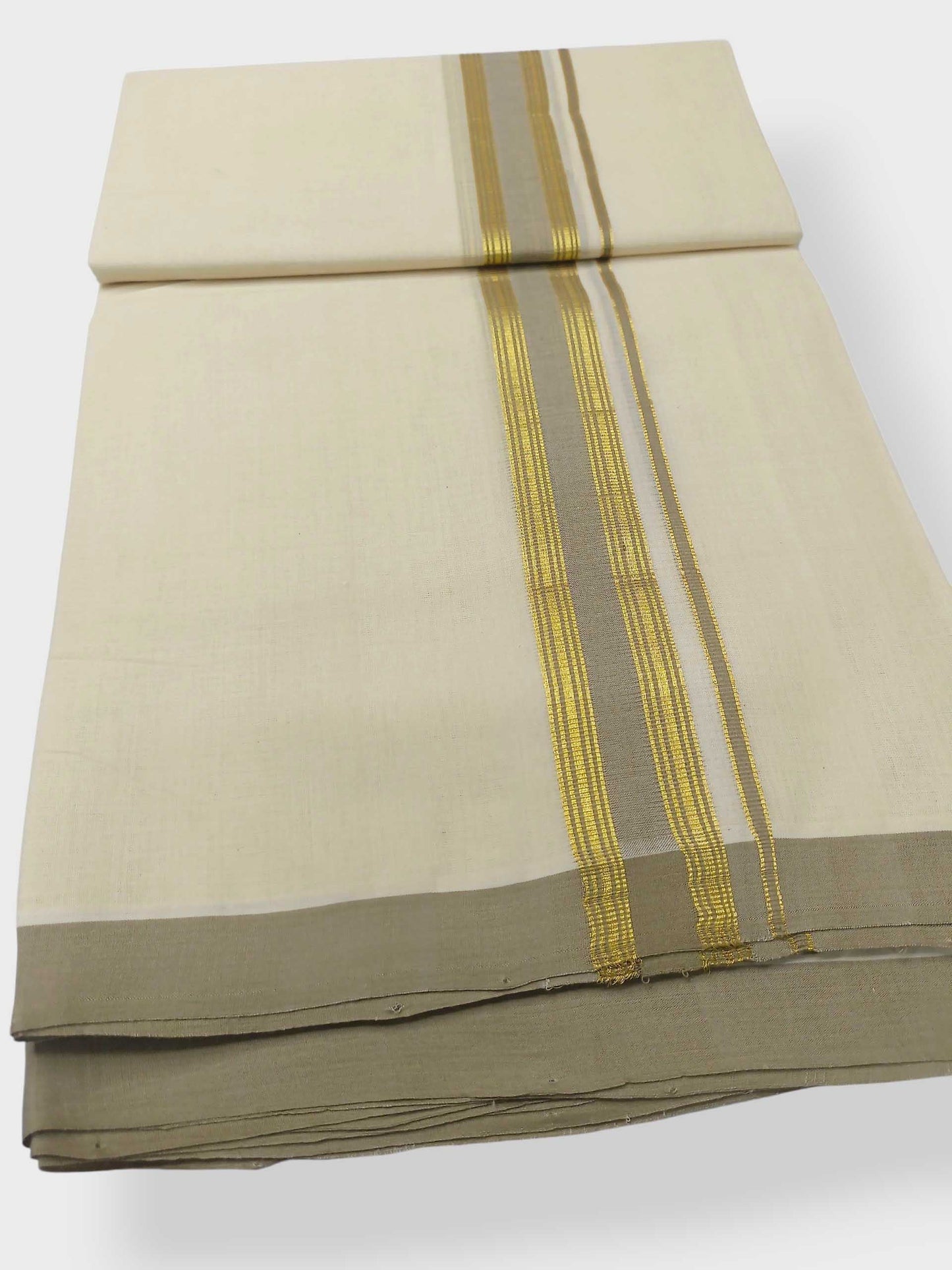 Balaramapuram Handloom Double Mundu Pure Cotton with Khakhi Border