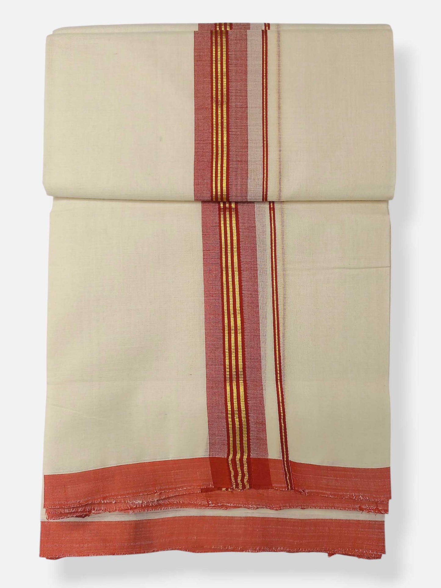 Balaramapuram Handloom Double Mundu Pure Cotton with Red Border