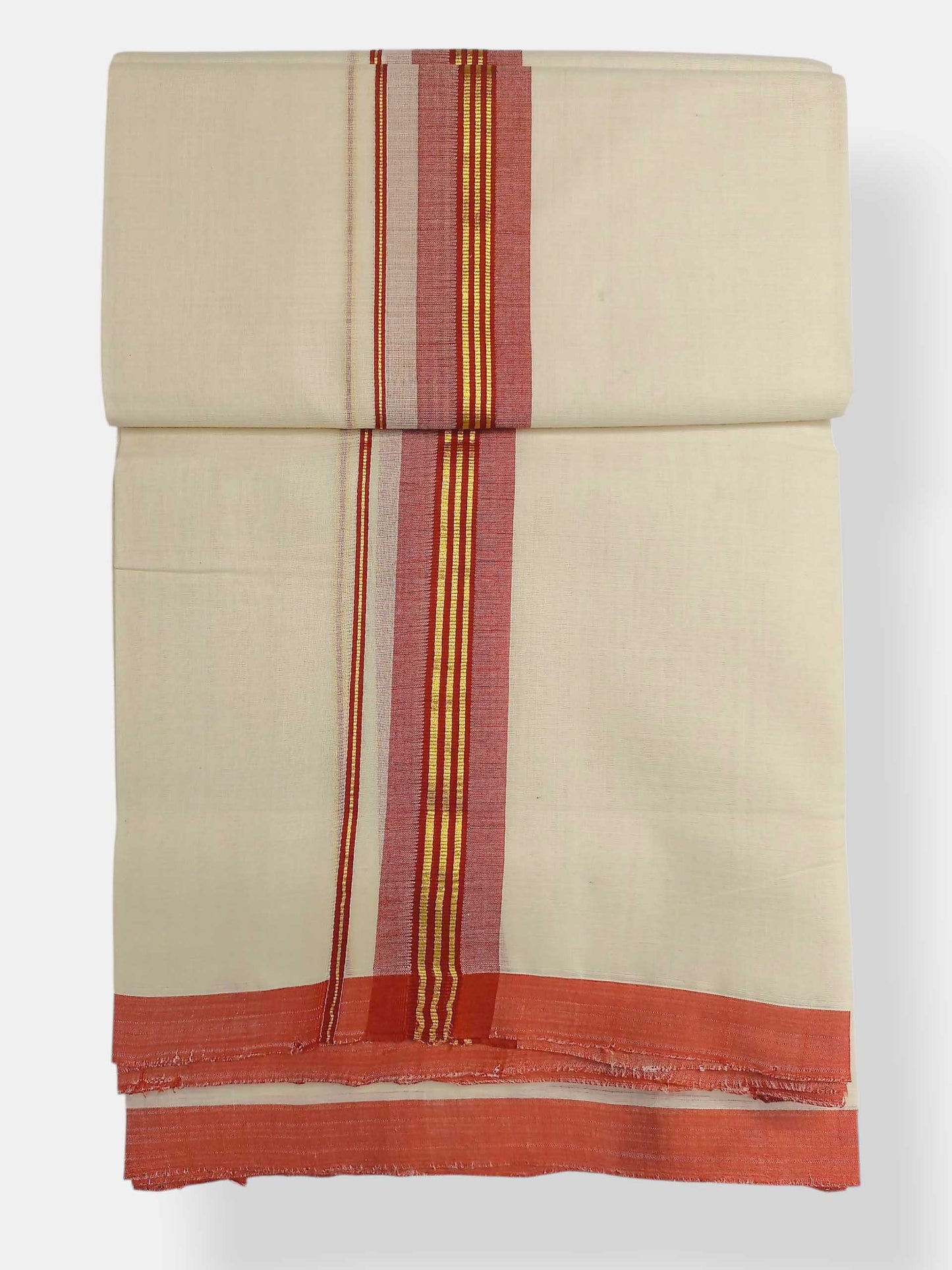 Balaramapuram Handloom Double Mundu Pure Cotton with Red Border