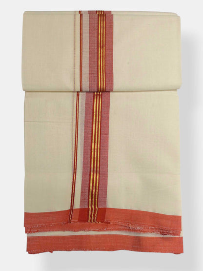 Balaramapuram Handloom Double Mundu Pure Cotton with Red Border