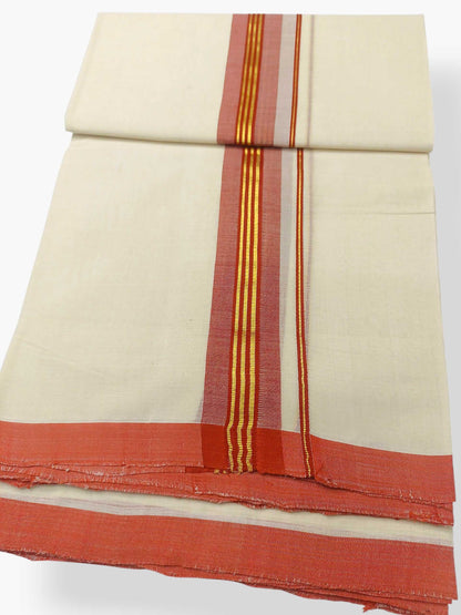 Balaramapuram Handloom Double Mundu Pure Cotton with Red Border