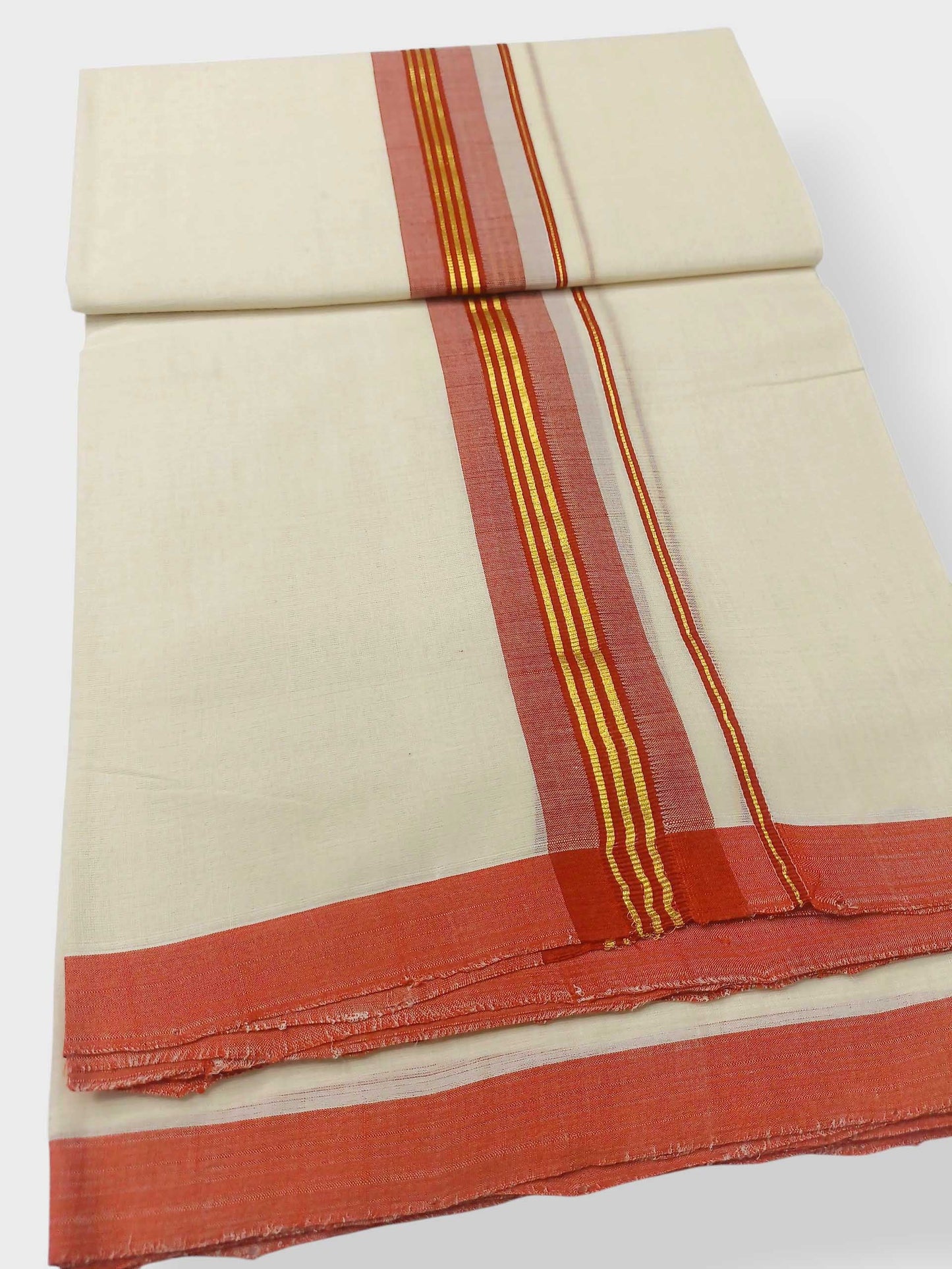 Balaramapuram Handloom Double Mundu Pure Cotton with Red Border