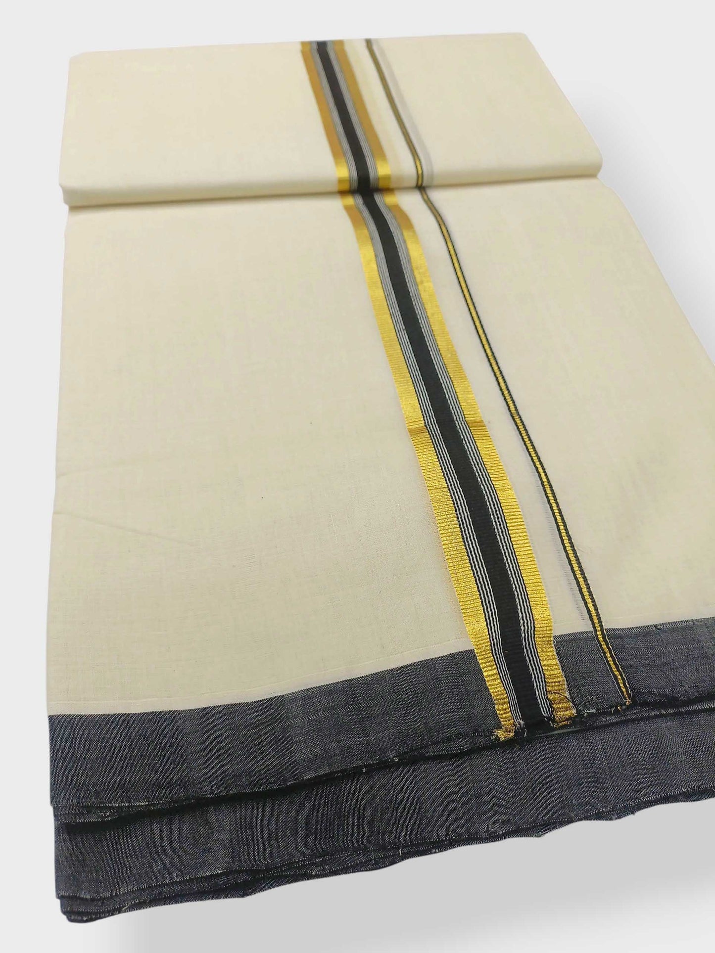 Balaramapuram Handloom Double Mundu Pure Cotton with Black Border