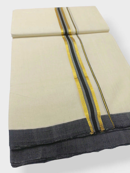 Balaramapuram Handloom Double Mundu Pure Cotton with Black Border