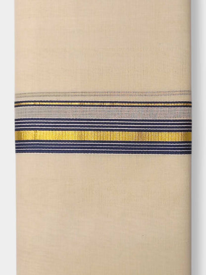 Balaramapuram Handloom Double Mundu Pure Cotton with Blue Border