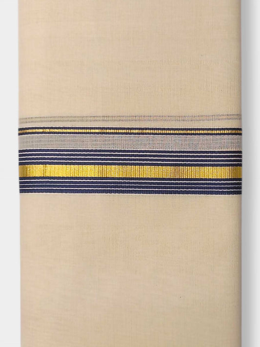Balaramapuram Handloom Double Mundu Pure Cotton with Blue Border