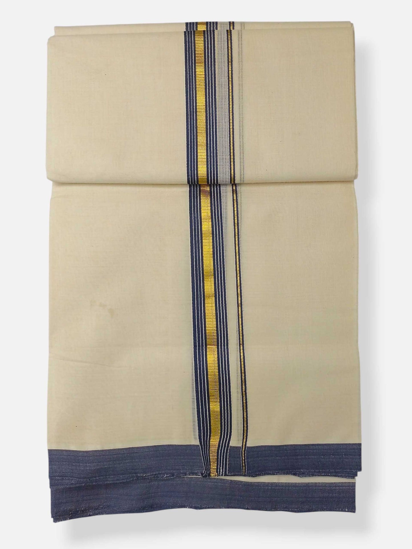 Balaramapuram Handloom Double Mundu Pure Cotton with Blue Border