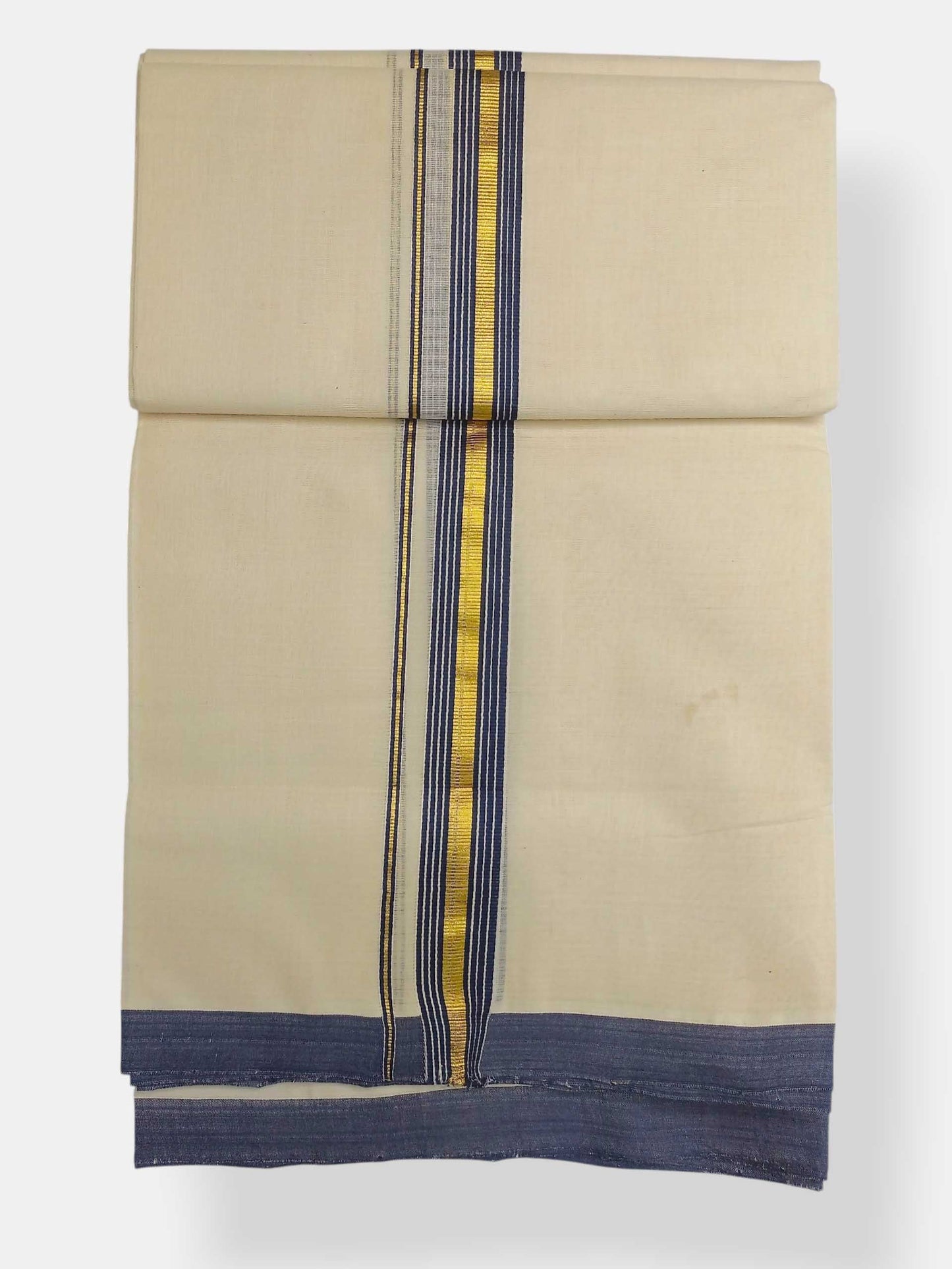 Balaramapuram Handloom Double Mundu Pure Cotton with Blue Border
