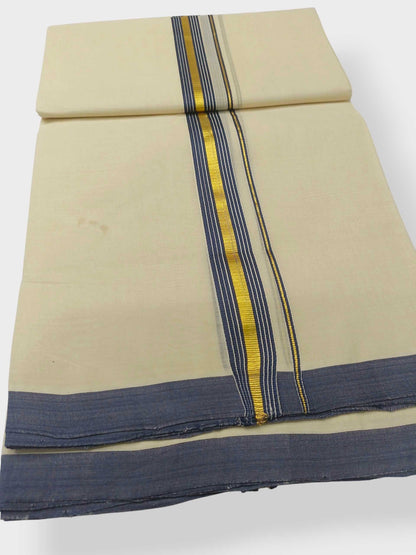 Balaramapuram Handloom Double Mundu Pure Cotton with Blue Border