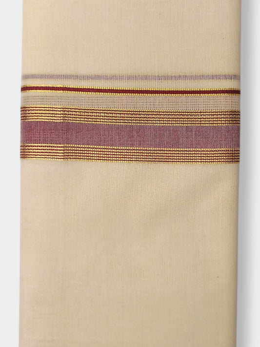 Balaramapuram Handloom Double Mundu Pure Cotton with Maroon Border