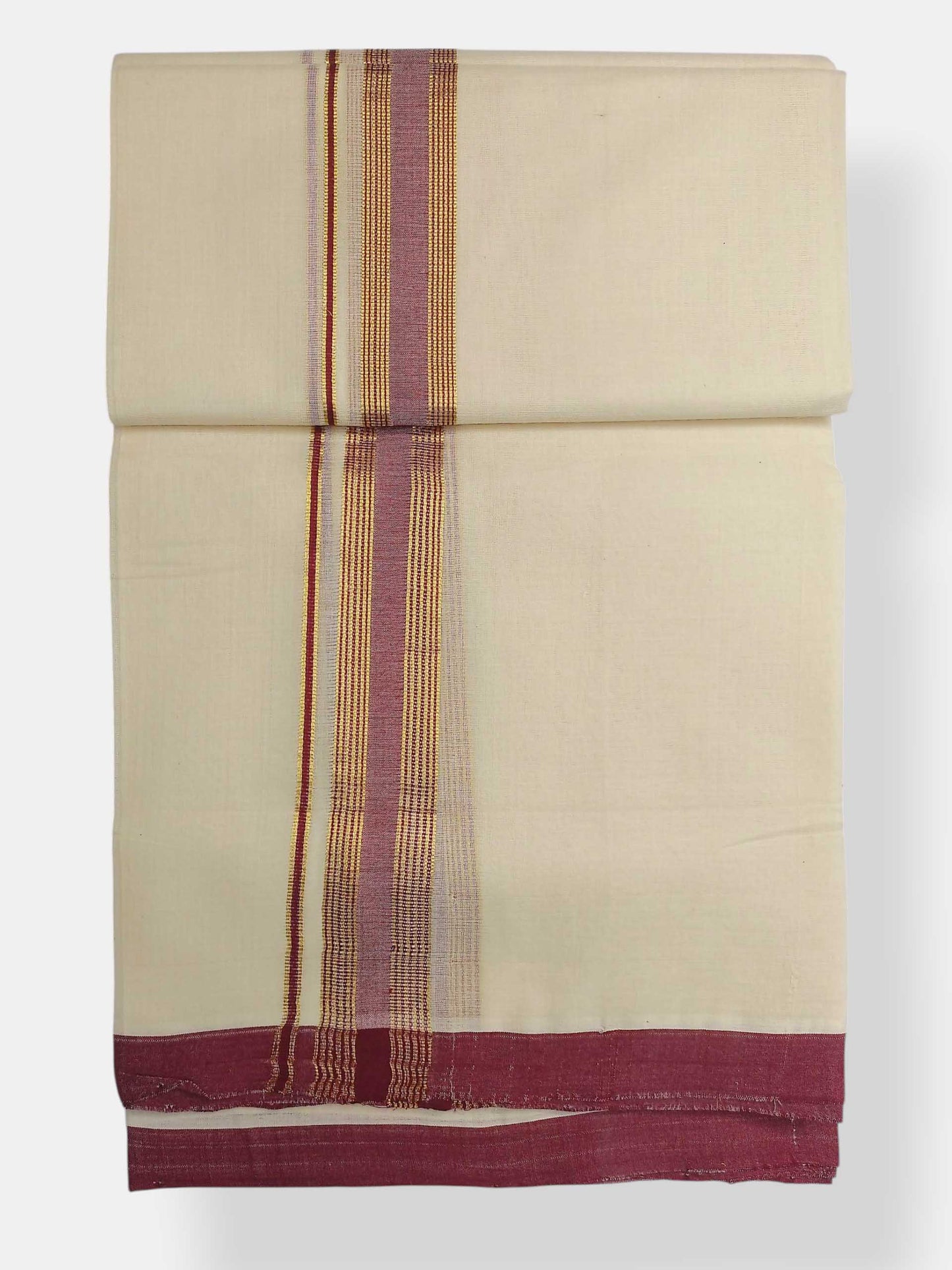 Balaramapuram Handloom Double Mundu Pure Cotton with Maroon Border
