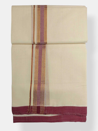Balaramapuram Handloom Double Mundu Pure Cotton with Maroon Border