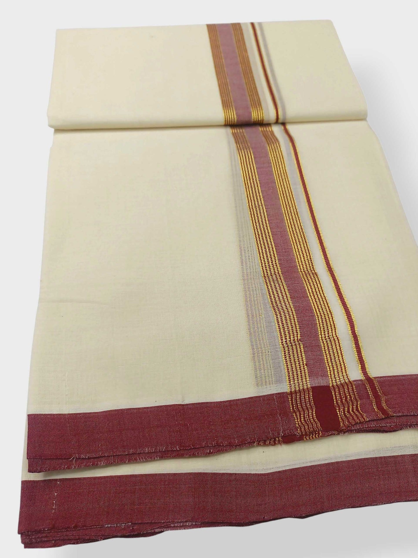 Balaramapuram Handloom Double Mundu Pure Cotton with Maroon Border