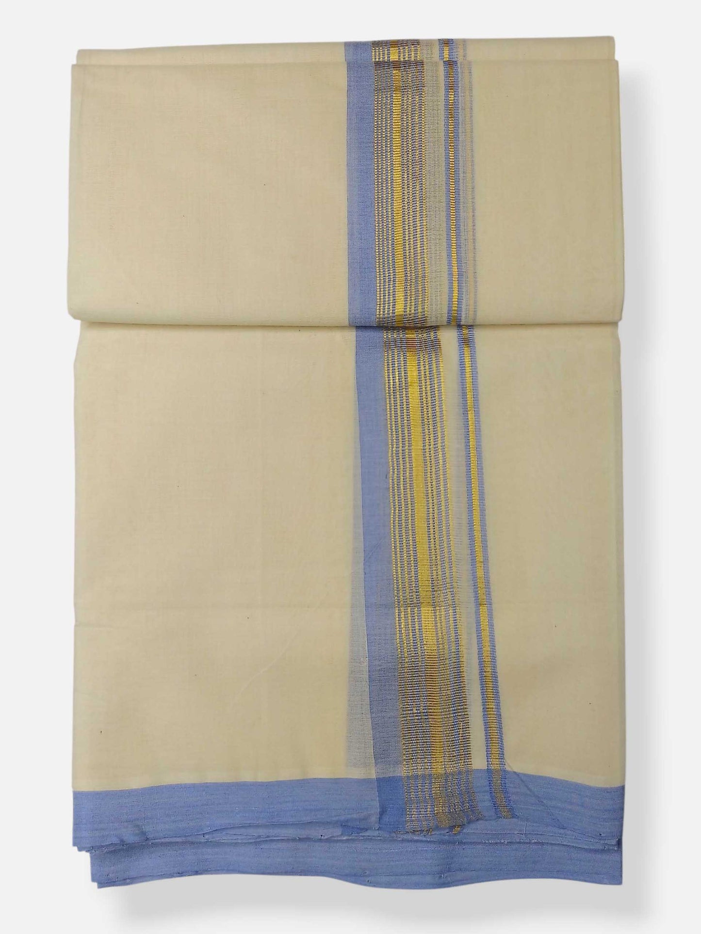 Balaramapuram Handloom Double Mundu Pure Cotton with Blue Border